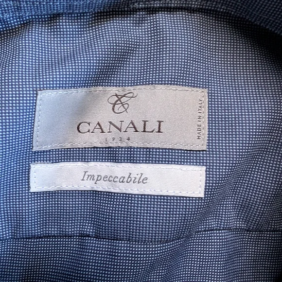 Men's Canali Classic Blue Casual Shirt - Picture 4 of 5